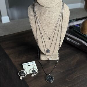 Lucky Brand Multi-Layered Silver and Black Necklace